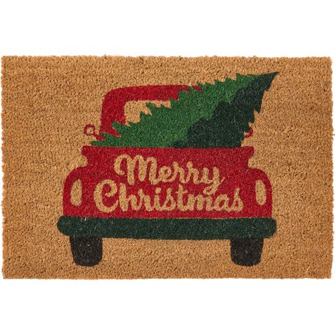 Felpudo de fibra de coco antideslizante 40 x 60 cm dorso de PVC motivo navideño decoración de temporada multicolor Mirelo (1/5)