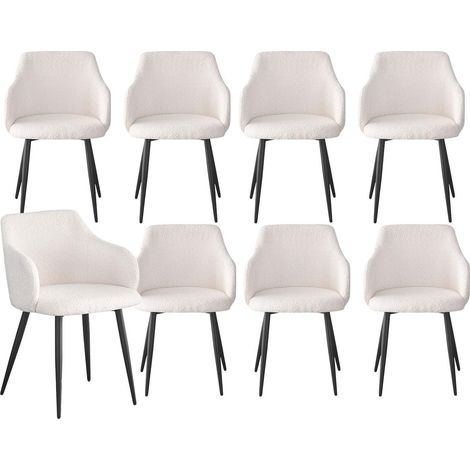 Lot de 8 Chaises Tissu Bouclette "Valeria" 79cm Crème & Noir (1/5)