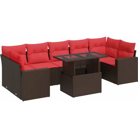 Salon de jardin 8pcs Mobilier de jardin avec coussins marron résine tressée acacia (1/5)