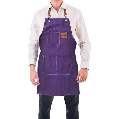 Delantal de cocina para hombre de 76 x 68 cm, de lona (morado), con 3 bolsillos y ajustable, ideal para barbacoa, restaurante, jardín y carpintería. (1/5)