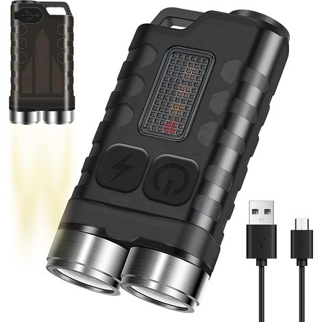 AIDUCHO Lampe De Poche Porte-Clés Led Rechargeable 10 Modes D'éclairage 900 Lumens Élevés Ip65 Edc Avec Lumière Latérale Uv Et Base Arrière Magnétique Pour Camping, Urgence (Noir) (1/5)