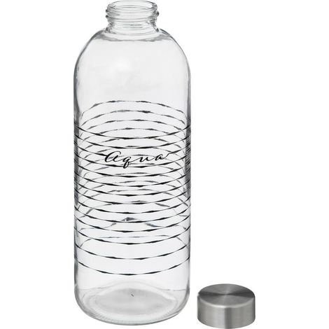 Glasflasche für Wasser 1L transparent dekoriert (1/2)