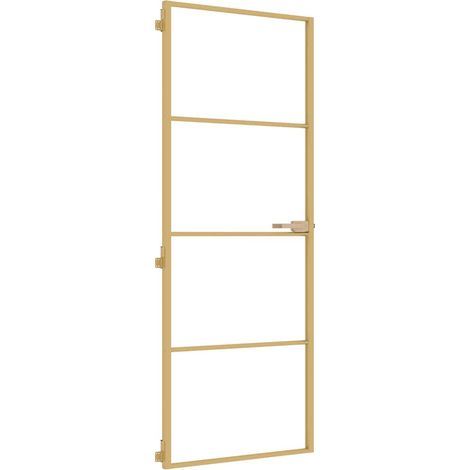 Porte intérieure mince doré 76x201,5 cm verre trempé aluminium (1/5)