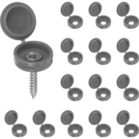 200pcs Coques À Charnière en Plastique pour Vis 5.9mm / 0.23" Cache-Vis À Rabattre Couvre-Joint pour Fenêtres Balustrades Extérieures Meubles, Gris (1/5)