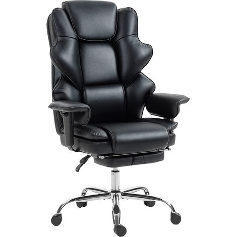 Sedia da Ufficio 76x73x117-125 cm con Poggiapiedi e Poggiatesta in Pelle PU Schiuma e Metallo Nero (1/5)