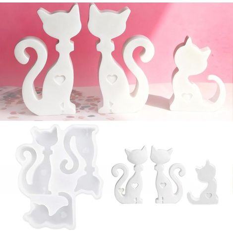 Moules en silicone en forme de chat - 3D - Moule en silicone - Motif chat - Pour travaux manuels, plâtre, artisanat (1/5)