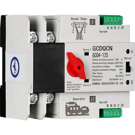 Soavoa Commutateur ATS GCQ4-125 2P 1A Rail DIN Isolation PC (1/4)
