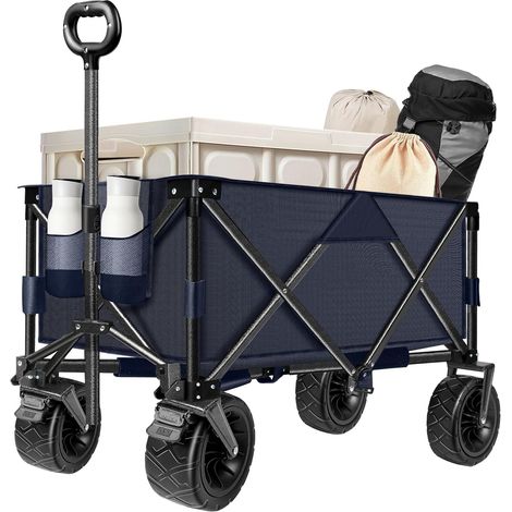 Faltbarer Bollerwagen, 4 verstärkte Räder, verstellbarer Griff, Strandwagen, faltbarer Transportwagen für Camping und Picknicks im Freien (1/5)