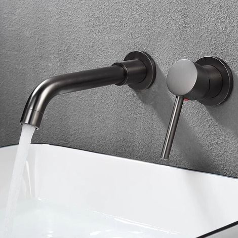 Mitigeur Lavabo Mural Rotatif à 360°Robinet Salle de Bain pour Baignoire et Lavabo Robinetterie Lavabo Encastré Mural Design Moderne, Gris (1/4)