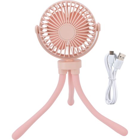 Ventilateur de poussette universel rechargeable USB, ventilateur bébé flexible avec trépied 2500-4400 tr/min, rose pour la maison