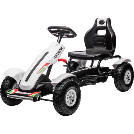 Karting de 5 à 12 ans, plastique, métal, blanc, 121 x 58 x 61 cm, kart à pédales, siège réglable, frein à main, marche arrière (1/5)