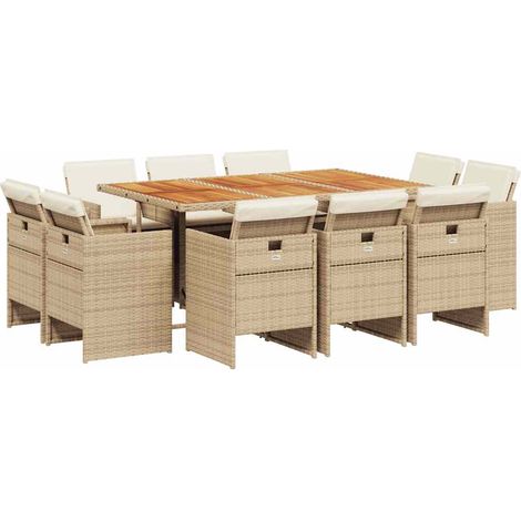Maison Exclusive - 11-tlg. Garten-Essgruppe mit Kissen Beige Poly