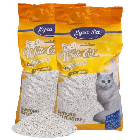 2 x 15 Liter Lyra Pet® White Cat® Katzenstreu Bentonit mit Babypuderduft (1/5)