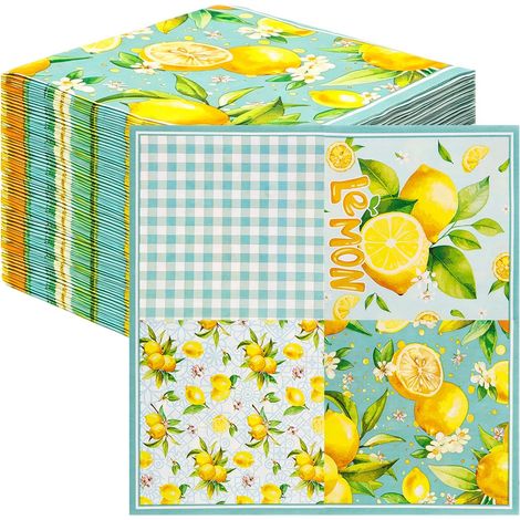 Serviettes en Papier Citron 100 Pièces Décoration Table Serviettes Jetables Bleues Pour les Anniversaires, les Fêtes Patronales, les Garden-Parties, les Fêtes Familiales, Entre Amis