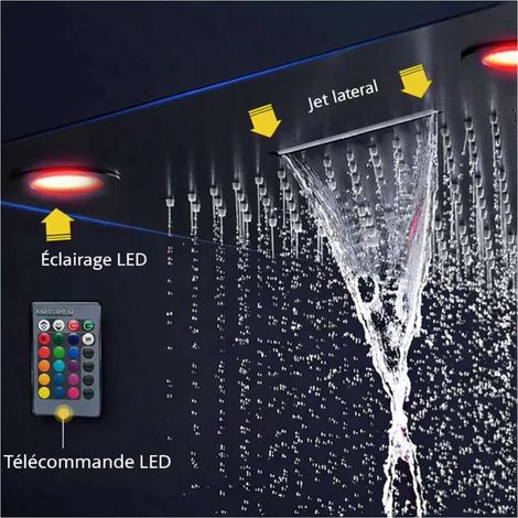 Ciel de pluie composition de douche thermostatique led noire, Monaco (1/5)