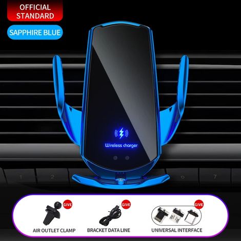 Chargeur de voiture sans fil Qi 15 W automatique compatible avec iPhone 14, 13, 12, XR, X, 8, Samsung S20 et S10. Support de téléphone magnétique USB avec capteur infrarouge. (1/5)