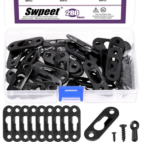 280Pcs 45 x 16mm acier au carbone noir cintres à trou de serrure unique avec vis et boîtier de fixation à bouton tournant Kit d’assortiment, plaque accrocheuse de serrure cintre pour cadre, clé (1/5)