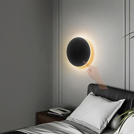 (Noir Lumière Chaude,13cm)LED Intérieur Applique Murale avec Interrupteur Tactile Lampe de Murale Fer Acrylique Éclairages Murales Rond Designs Applique Murale Moderne Chambre Lampe de Chevet (1/5)