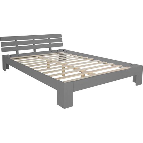 Letto matrimoniale per 2 persone per adulti con rete a doghe in legno grigio 180x200 cm LIT06211