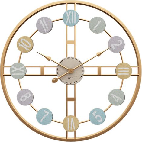 Horloge murale ronde cadre et aiguilles dorés silencieuse moderne minimaliste 50 cm déco pour salon salle à manger chambre (1/2)