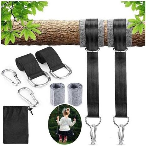 Hängemattengurte, Hängemattenbefestigung mit Baumschaukel, extrem langlebiger Hängeschaukelgurt mit D-Ring und Schaukel-Hängemattengurten, max. 550 kg für Camping, Hängematte und Gartenschaukel (2 x 1 (1/5)