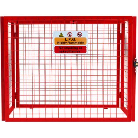 Jaula plegable p/ botellas de gas 92cm x 110cm x 50cm  ROJA  Capac. 3 cilindros de 19kg  Seguridad y ventilación óptima  Malla de acero resistente  Candado con 2 llaves  Diseño compacto y plegable