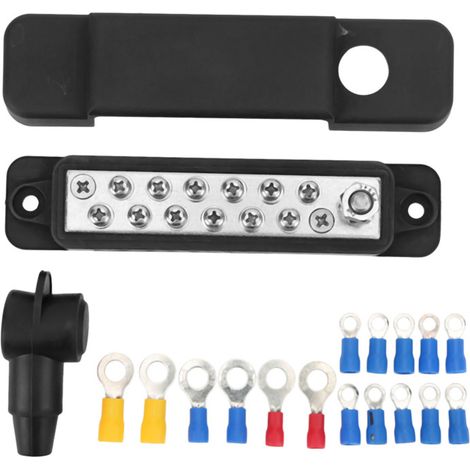Bloc de distribution à 12 bornes, barre omnibus d'alimentation marine 180 A avec 16 cosses à anneau pour voitures, camping-cars et yachts (rouge) (1/5)