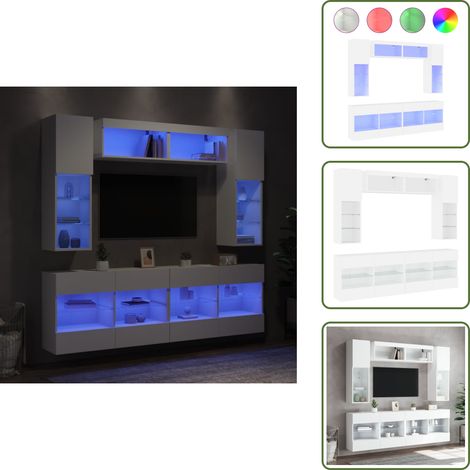Meuble TV flottant - vidaXL Ensemble de meubles TV muraux 6 pcs avec lumières LED blanc - Meuble mural (1/5)