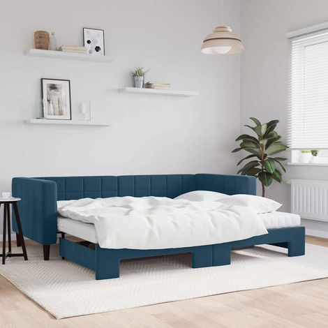 Tagesbett Ausziehbar mit Matratzen Blau 90x200 cm Samt (1/5)