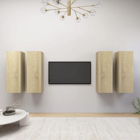 Juego de muebles de salón 4 pzas roble Sonoma 30,5x30x90 cm vidaXL (1/5)
