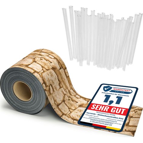 Garronda Sichtschutzstreifen 19 cm x 70 m aus PVC mit Befestigungsclips Zaun Sichtschutz für Balkon und Parkan UV-beständige Sichtschutzfolie für Garten GD-0173, Originalstein (1/5)