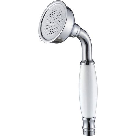 Douchette à Main Rétro Pommeau de Douche Haute Pression en Laiton et Céramique Blanche Finition Chromée Style Classique Unique pour Salle de Bain