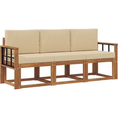 Set di divani da esterno con cuscino 3 pz  Salotto da Giardino Naturale e Beige (1/5)