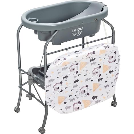 Goplus – Baignoire bébé pliable – Table à langer avec rangement à roulettes – Dimensions 86 x 50 x 100 cm – Matériaux en fer, PP, PVC – Pour 0-12 mois