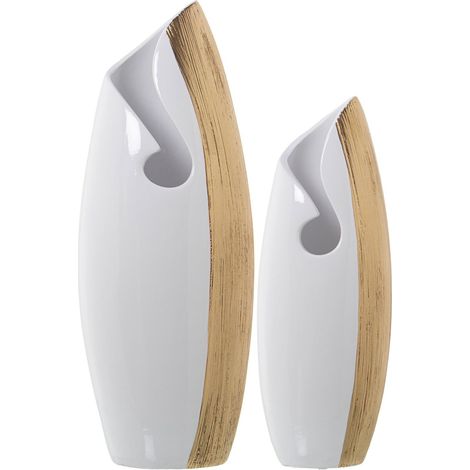Vase blanc délicat avec touche dorée élégante - Blanc éclatant avec touche dorée (1/2)