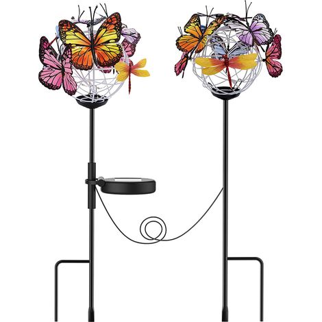 Lot de 2 lampes solaires papillon, LED, étanche, pour jardin, terrasse, allée (1/5)