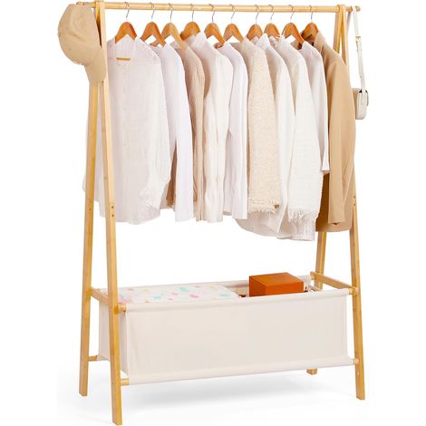 Portant à vêtements en bambou avec boîte de rangement, portatif, extra large, armoire pliable pour entrée et chambre à coucher (L) (1/5)