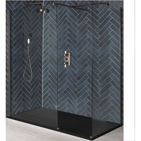 Milano Rosso Matte Bronze Corner Walk In Wet Room Shower Enclosure with Screens  Support Arms and Graphite Slate Effect Tray - 1200mm x 900mm