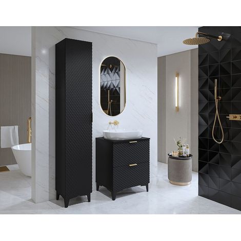 Conjunto de 2 muebles de baño colección CHIC en colores negro y dorado. Mueble bajo lavabo.