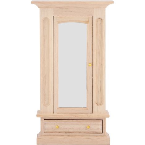 Puppenkleiderschrank aus Holz mit Spiegel, Maßstab 1:12, Miniatur-Schlafzimmermöbel für Puppenhäuser, detailreiche Dekoration (1/5)