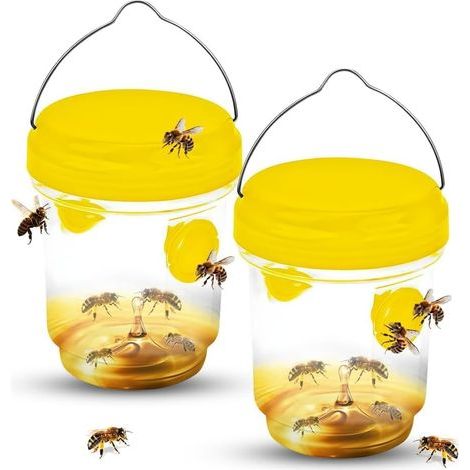 Piege a Guepes Exterieur, Piège à Frelons à Suspendre Attrape Insectes Répulsif à Guêpes en Plastique Piège Écologique pour Piege Moustique, Mouche, Moucheron (2 Pièces-Jaune) (1/5)
