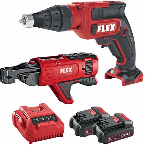 Flex Akku-Trockenbauschrauber DW 37 12-EC inkl. Magazinvorsatz, 2 Akkus, Tasche