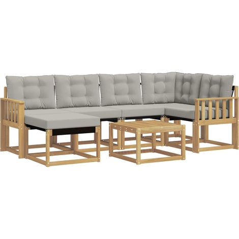 Outdoor Sofa Set with Cushion 7 pcs White and Light Grey vidaXL