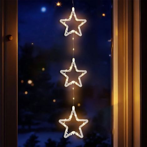LED Weihnachtsdeko für Außen 3 Sterne mit Timer - 58 cm - Leuchstern Fensterdeko warm weiß Batterie betrieben
