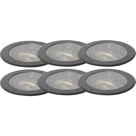 QAZQA Moderno Set de 6 focos de suelo ajustables AR111 IP65 - Delux Honey Aluminio /Vidrio Redonda Adecuado para LED Max. 1 x 50 Watt
