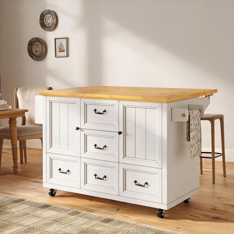 Îlot de cuisine blanc avec table extensible et rangements (1/5)