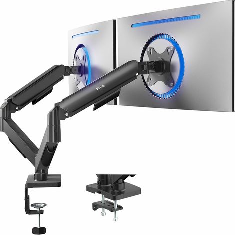 Vivo Support de Bureau à Double Bras réglable en Hauteur, inclinable, pivotant, Support pneumatique à contrepoids, Bras de Support VESA Compatible avec la Plupart des écrans jusqu'à 32", Classique, (1/5)