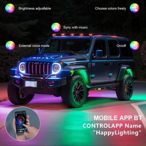 Lumières LED multicolores, 6 pièces, réglage de la luminosité, étanche, avec application BT, fonction de synchronisation musicale, pour SUV ATV UTV (1/5)