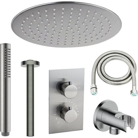 FugaFlow Eccelente Sobrado ensemble de douche à effet pluie encastré avec thermostat bras de plafond barre de douche douche à main acier inoxydable (1/4)