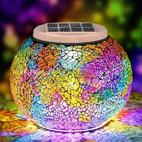 Lampe solaire mosaïque à couleurs changeantes, lampe de table boule en verre cristal étanche, veilleuse LED pour terrasse (1/4)